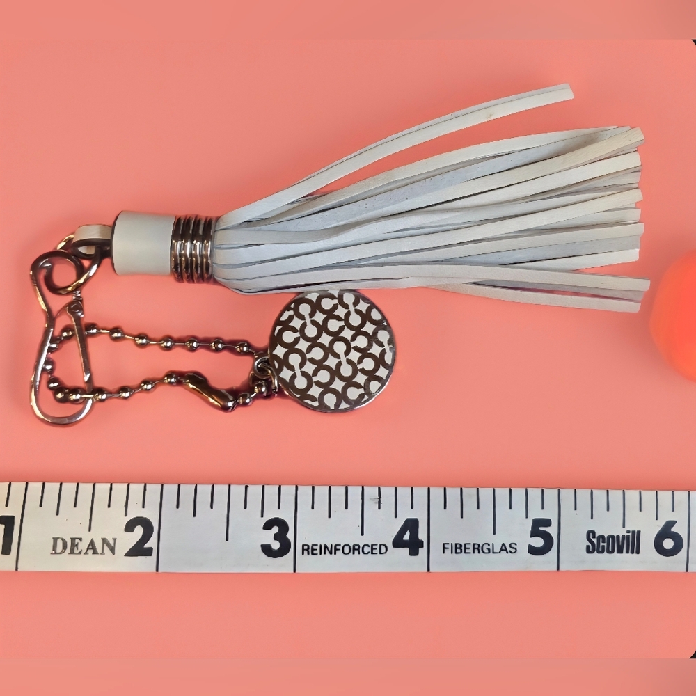 Coach 2 Hangtags. Mini Willis 5" Tassel & Lg Signature Charm. Silver & White